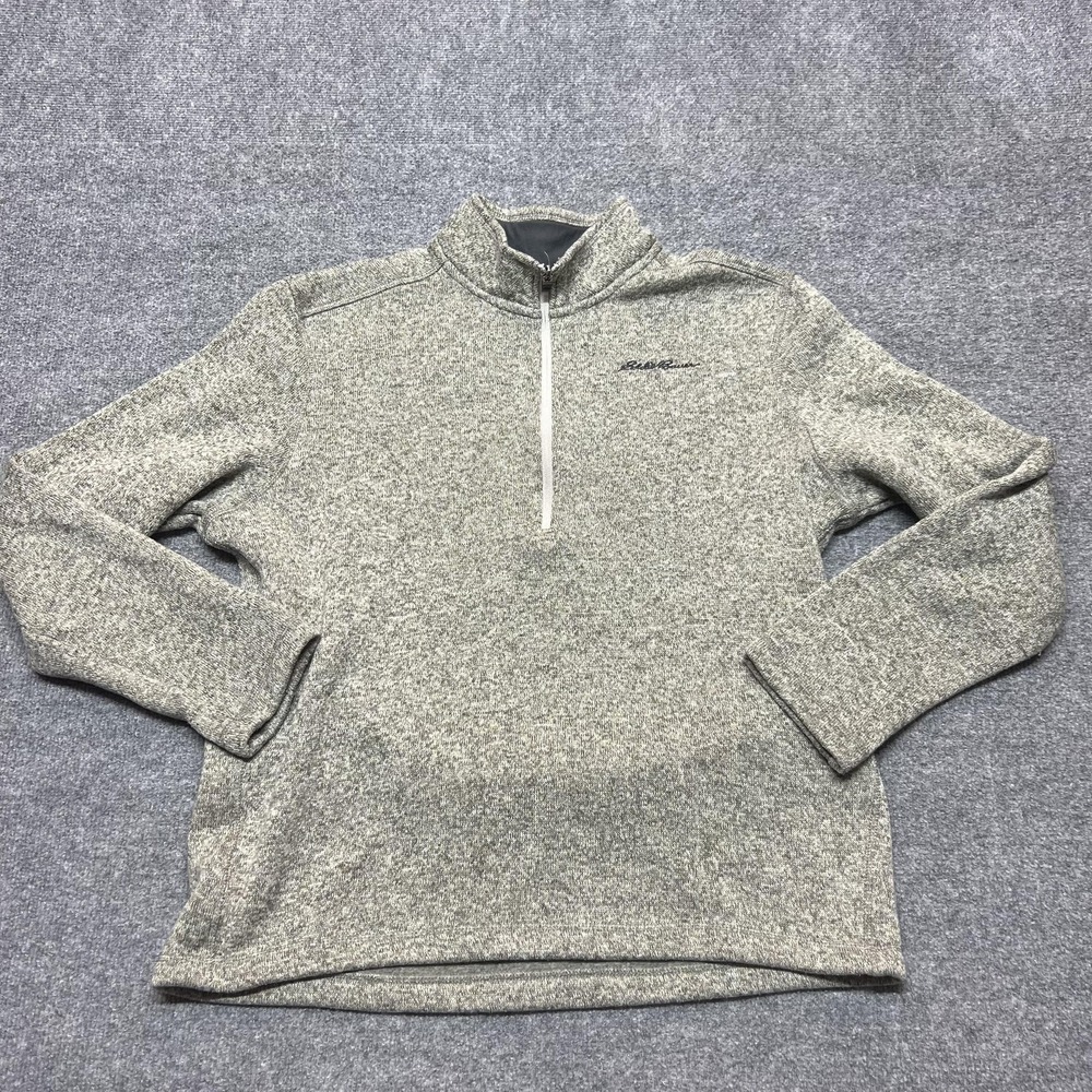 Eddie Bauer Sweater Mens Large Gray 1/4 Zip Mock Neck Pullover Knit Fleece